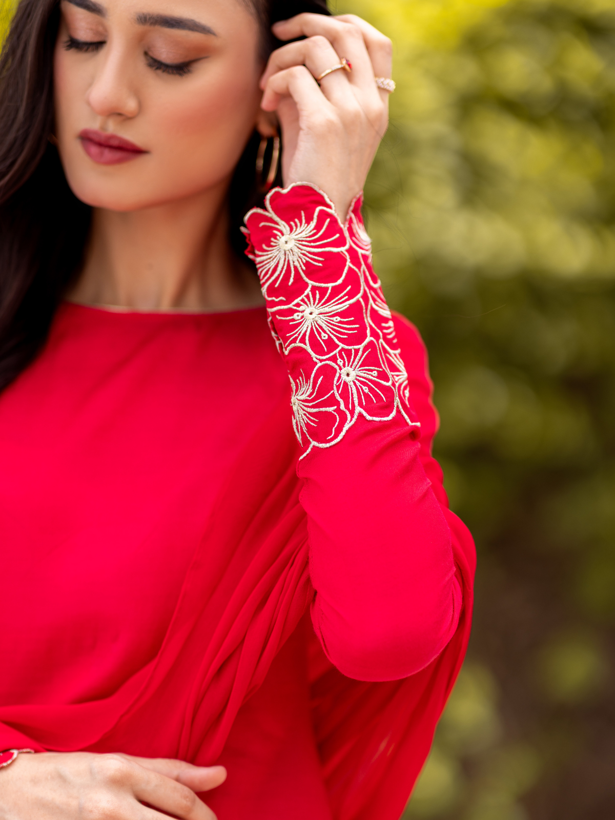 03-Piece The Manaal Cotton Silk Set Hot Pink